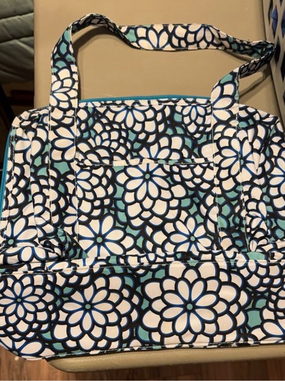 Modella Navy, Teal & White Floral Tote